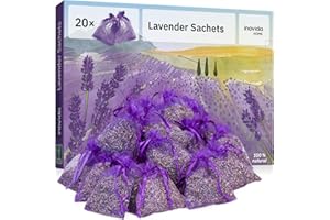 Lavender Bags : 20 Dried Lavender Flowers Bags as Natural Air Freshener and Moth Repellent for Wardrobes – Wardrobe Fresheners – Car Freshener – Room Air Freshener – Lavender Sachets by Inovida