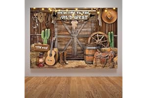 FSADASY Western Party Theme Backdrop 5.9 * 3.6 Ft Western Cowboy Party Decorations Supply Wild West Theme Decor Wooden House Barn Photo Background for Kids Phott Birthday Banner Rustic Booth
