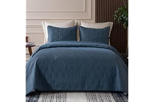 WHALE FLOTILLA Flota de Ballenas - Colcha para cama (260 x 280 cm, con 2 fundas de almohada, gofre, suave, ligera, con diseño geométrico, para 4 estaciones, azul marino)