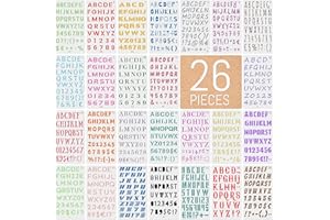 int!rend Juego de 26 plantillas de fuentes, letras y números, estilos: moderno, vintage, cómic y otros. Para Bullet Journal, álbum de recortes, bodas, bricolaje, pintura, dibujo y manualidades