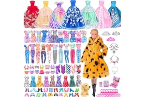 EBUDDY 50pcs 11.5 inch Girl Doll with Clothes Accessories include 1 Doll,1 Fur Coat,2 Princess Gowns,4 Fashion Dresses,5 Slip Dresses,Outfits ,Swimsuits,Doll Dress up toys for Girls Gifts (Include Doll)