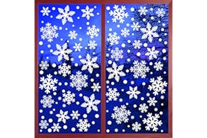 KEYIDO 222 Pezzi Vetrofanie Adesivi di Natalizie di Fiocco di Neve, Adesivi Statici per Fiocchi di Neve in PVC Bianco, Decorazioni Invernali Rimovibili per Finestre di Natalizie