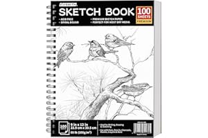 FIXSMITH A4 Sketch Books 1 Pack, Spiral Notebook Cartridge Paper Drawing Pads 100 Sheets White Artist Paper Hard Cover