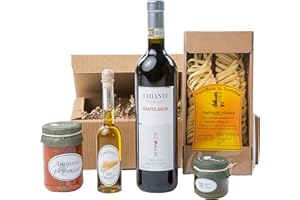 ‎THE WINE GUYS The Wine Guys Geschenk-Set Präsentkorb "Tavola Italiano" mit Piemonteser Feinkost und Chianti, Antipasti, Pesto Ligure, Würzöl 75 cl