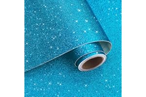 VaryPaper Carta da Parati Glitterata Blu Cielo 40cmx200cm Adesivi Decorativi per Mobili Pellicola Adesiva Decorativa Paillettes Scintillanti Carta da Parati Camera Letto Armadio Decorazioni per Feste