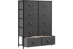 ‎YITAHOME YITAHOME Kommode, Kommode mit 10 Schubladen, Stoffkommode für Schlafzimmer, Wohnzimmer, Schrank, Kinderzimmer, Stabiler Stahlrahmen, Leicht zu Ziehen, Stoffkörbe und Holzoberfläche, Schwarzgrau