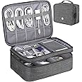 ORIENT FAMULAY Travel Electronics Organizer, Waterproof Cable Organizer Bag for Electronic Accessories Double Layer Large Shockproof Cable Storage Bag for Cord, Hard Disk, Power Bank, Tablet -Gray
