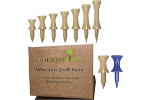 GOLFGOGREEN 100 x Natural Bamboo Wood Golf Castle Tees - 38mm (Blue Size) - Pack of 100