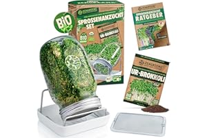 zengreens® Bio Sprossen Anzuchtset – Sprossenglas 1er, 2er oder 3er Set – Enthält Keimglas, Anzuchtschale und Sprossensamen – inkl. 50-seitigem Ratgeber und 10-teiligem Online Videokurs