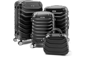 R.Leone Valigia Set 4 Trolley Rigido grande, medio, bagaglio a mano e beauty case 4 ruote in ABS 2026 (Grigio, Set 4 XS S M L)