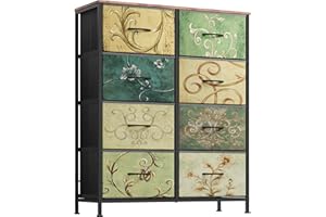 ‎WLIVE WLIVE Kommode mit Schubladen aus Stoff, Kommodenschrank für Schlafzimmer, Kommode Wohnzimmer, mit Stabiler Stahlrahmen (8 Schubladen, Vintage-Druck)