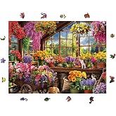 WePuzzleUp Ahşap Puzzle Yetişkin - &Ccedil;i&ccedil;ek Serası - 450 Par&ccedil;a, 29 x 39 cm - Yapıştırıcı Folyo Dahil - Benzersiz Şekilli Par&ccedil;ala