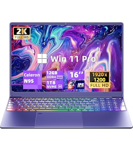 ぐ*り様 Alder Lake CPU n95 RAM16GB SSD 512G 16 inch Purple Laptop, 12th Gen Alder Lake N95 CPU, 12G DDR5