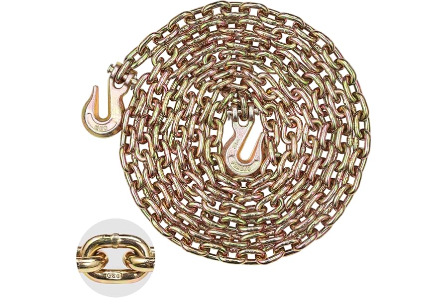 VEVOR G80 Transport Binder Chain, 5/16" x 14.2' Tow Chain with Clevis Grab Hooks, 4900 lbs Safe Working Load, Heavy Duty Trailer Logging Chain for Transporting Towing Truck Tie Down Binding Equipment