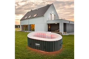 Arebos Bañera de hidromasaje con iluminación LED | SPA Hinchable | Interior y Exterior | 190x120 cm Ovalada | 2 Personas | 90 chorros de Masaje | con calefacción | 550 litros | Incl. Cubierta