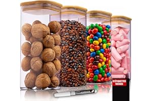 Deco haus® Bocaux en Verre Hermétique Lot de 4 [+ÉTIQUETTES] - Bocal en Verre avec Couvercle 4x1600ml - Bocal Rangement Cuisine - Bocaux de Conservation - Boite Anti Mites - Pot Hermétique Alimentaire