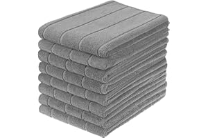 Gryeer Microfibre Tea Towels, Super Absorbent, Extra Large and Thick Kitchen Towels, Stripe Designed, 50 x 70 cm, Pack of 8, Grey