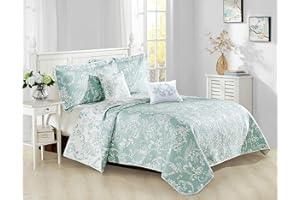 Home Soft Things 5 Piece LA Boheme Quilted Printed Bed Spread, King Coverlet: 102" x 90", Teal Turquoise