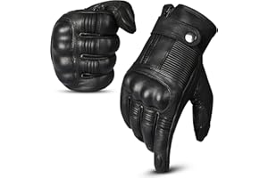 RideMaxx Motorcycle Gloves Mens Leather Motorbike Gloves Black Leather Gloves Touch Screen ATV Riding Racing Gloves