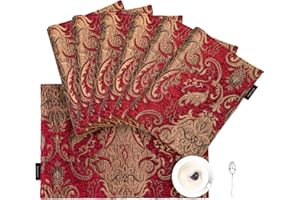 TOPLUXE Placemats 30x45cm, Damask Table Mats for Dining Room/Restaurant/Banquet/Festival Decoration (Set of 6, Burgundy)