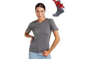 Merino.tech 100% Merino T Shirt Damen - Merinowolle Sport Wandern Thermoshirt Damen + Wandersocken