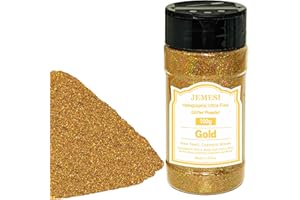 ‎JEMESI Glitzerpulver, JEMESI Gold Feiner Glitter, Holographic Glitzer Pulver, Glitzerpuder für Epoxidharz, Nagel, Gießen, Körperkunst & Dekoration - 100g