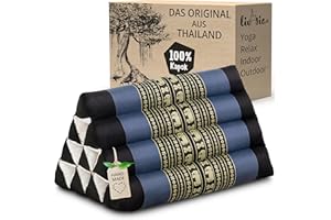 ‎LIVASIA livasia Rückenstützkissen mit Muster, Dreieckskissen für den Garten, Keilkissen mit Kapok, vegan und handgefertigt, Meditationskissen 30x50x29cm (Blau/Elefanten)