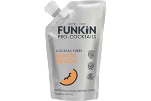 FUNKIN White Peach Puree Cocktail Mixer | Made with Real Fruit | Fresh Fruit Puree for Professional Cocktails, Smoothies, & Desserts | 0% ABV | Resealable Pouch | 1kg, Pack of 5