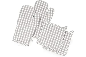 ‎FILU FILU Ofenhandschuhe + Topflappen (2+2 Set) (Grau/Weiß)