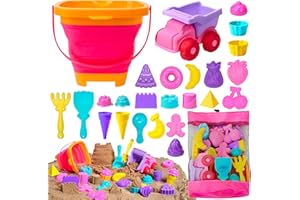 Sloosh Juego de Juguetes de Arena de Playa – Juguetes de camión volquete con moldes de Arena para niños pequeños, Cubos Plegables Plegables