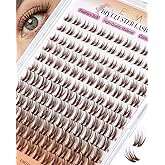 EMEDA Brown Cluster Eyelashes, Natural Individual Eyelashes, Wispy DIY Eyelash Extension, D Curl Eyelash Cluster with Transpa