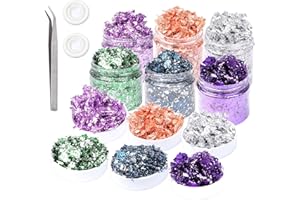 PRETTME Gold Foil Flakes Gilding Flakes 6 Bottles Imitation Foil Flakes Metallic Leaf for Nails Painting Arts Crafts Resin Jewelry Making Decoration