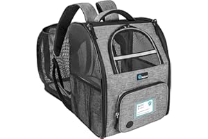 PetAmi Dog Cat Backpack Carrier, Expandable Pet Carrier Backpack for Travel Hiking, Small Medium Dog Puppy Large Cat Carrying Backpack, Airline Approved Ventilate Soft Back Support, 18 lbs, Light Gray