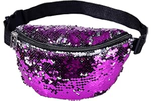 BEST FANCY DRESS One BFD Fanny Pack Waist Pack Bumbag Bum Bag Running Belt for Ladies Men Kids Festival Causal Holiday Wipe Clean Adjustable Strap (Sequin Purple)