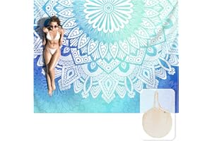 Zingtto Silky Soft 108"x84" Large Sand Free Beach Blanket Sand Proof Mat with Corner Pockets and Fashion Mesh Bag for Beach Party, Travel, Camping and Outdoor Music Festival, Boho Ombre Blue Mandala