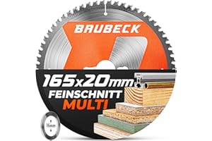 BAUBECK Sägeblatt 165x20 +16mm Adapter, 56Z, 1.5mm Schnitt in Holz & Alu, Akku 18v kompatibel mit M. SP6000/J, DHS680, Bosch GKT 55 / GCE S/GKS 18 V, Kreissägeblatt 165x20, Sägeblatt 165x16