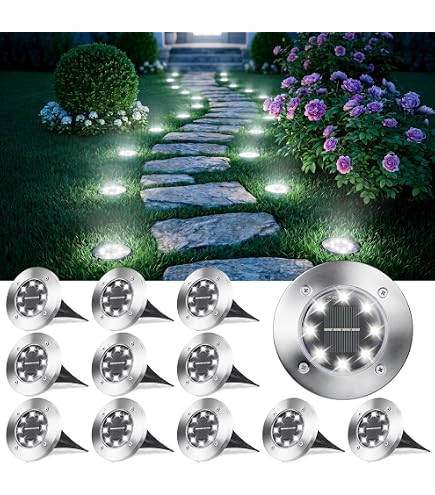 Solar Ground Lights Outdoor 12-Pack – 8 LED Pathway Lights, 600mAh Battery, 8-10 Hr Runtime, IP65 Waterproof, Warm White