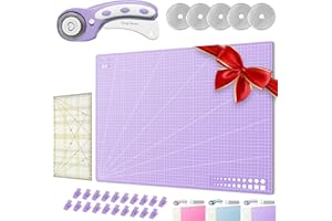 Honey's Heaven 45 mm Rollschneider Stoffschneider Set inkl. Schneideunterlage, Ersatzklingen, Stoffklammern, Patchwork-Lineal (Lavendel, Schneidematte im A2-Format)