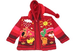 Pablo Vicente Sunny Times - Kinderstrickjacke aus Peru, Jacke mit Kapuze und Reißverschluss für Babys und Kinder, Weich und Warm, Freizeit oder Anlässe, Größe 62 bis 116, Handgefertigt