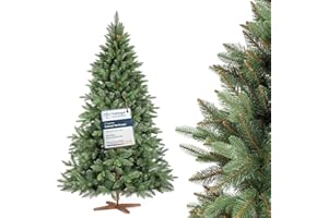 FAIRYTREES Árbol de Navidad, Nordmann Premium 180cm, Hecho en la UE, Árbol Artificial Navideño, Árbol de Navidad con Mezcla de Dos Materiales, Árbol con Soporte de Madera de