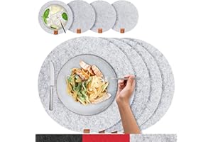 MIQIO® 8-częściowy zestaw stołowy, flamastrowy, skóra, okrągły 37 cm, dla 4 osób, można prać w pralce, 4 zestawy, 4 podstawki (szary melanżowy)