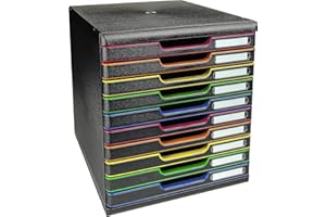 Exacompta - Ref 302914D - Iderama Collection - Modulo A4 - 350 x 288 x 320mm in Size, 10 Closed Drawers (26mm Height), Smooth Opening with Stop, Label Holders - Black/Harlequin