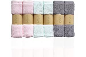 beryris Flannel face cloth (6-Pack) - Bamboo face cloth Ultra-Soft & Baby Wash cloth for Baby's Sensitive Skin - Size 10"x10" face flannels - face cloths for washing face- Antibacterial Adult Flannel