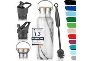 Milu kubek termiczny ze stali nierdzewnej na wynos 500ml, 750ml, 1000ml (+3 pokrywy) - termos butelka ze słomką, izolowana butelka na wodę, szczelna izolowana butelka dwuwarstwowa, gazowana (Marmur, 500 ml)