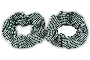 SDM Gingham Hair Scrunchies Gingham School Scrunchie Set Pack Of 2 (Bottle Green)