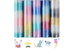 Tintnut Gradient Glitter HTV - 12x10 inch Rainbow Ombre Glitter Iron on Vinyl Heat Transfer Vinyl DIY T-Shirts, Hats, Clothing