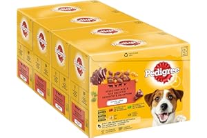 PEDIGREE Repas pour Chien - 48 Sachets Fraîcheur (Lot de 4 Packs 12x100g) - Pâtée pour Chien en Gelée - Boeuf/Volaille/Agneau/Poulet - Nourriture Complète & Equilibrée avec Ingrédients Naturels