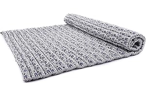 LEEWADEE Roll-Up Thai Mattress, 200x105x5 cm, Guest Bed Yoga Floor Mat Thai Massage Pad XL Twinsize Eco-Friendly Organic And Natural, Kapok, Blue White
