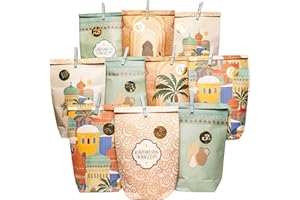 Papierdrachen DIY Ramadan Kalender zum Befüllen - für Kinder und Erwachsene - Bedruckte Kraftpapiertüten in Salbei - zum Aufstellen und Dekorieren - Eid Mubarak - wiederverwendbar - Set 6