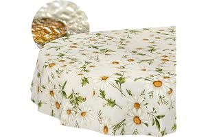 ANRO Duk avtorkbar Vita margeriter oval 180x140 cm utomhus | bordsduk i belagd textil – smuts- och vattenavvisande, lättskött – tvättbar i 30 °C